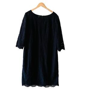 Talbots Lace Three Quarter Sleeve Sheath Dress Size 16W Black